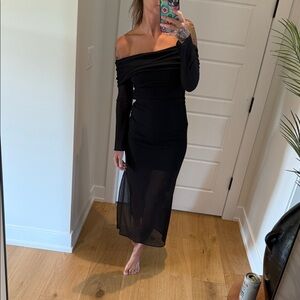 Zara Black Off-Shoulder Long Sleeve Dress